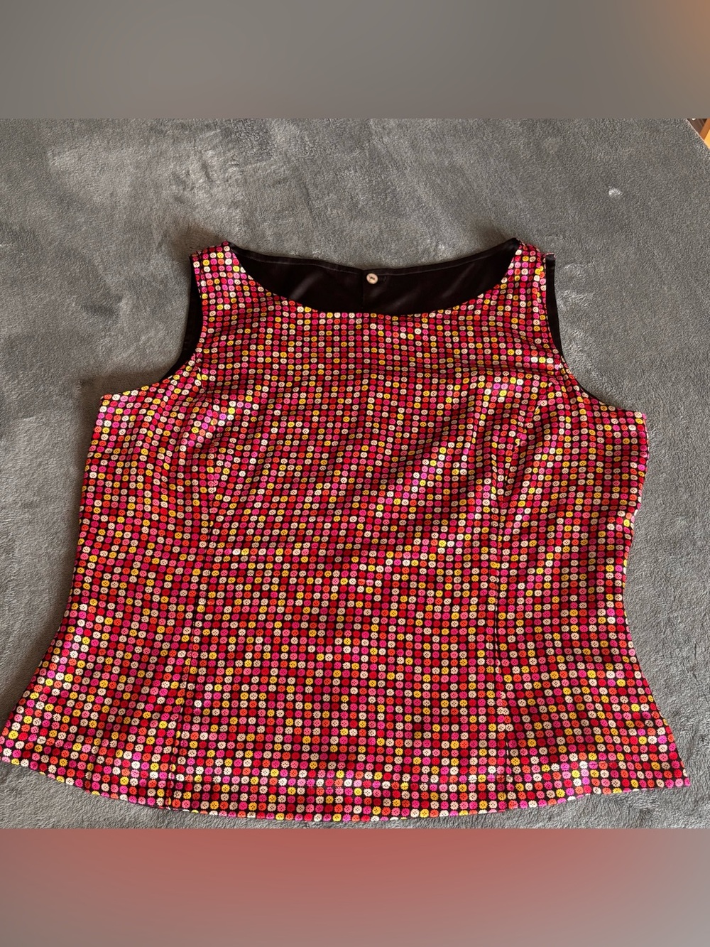 Y2K Funky Retro Statement Embellished Polka Dot Tank Top Sz 16 Colorful Buttons